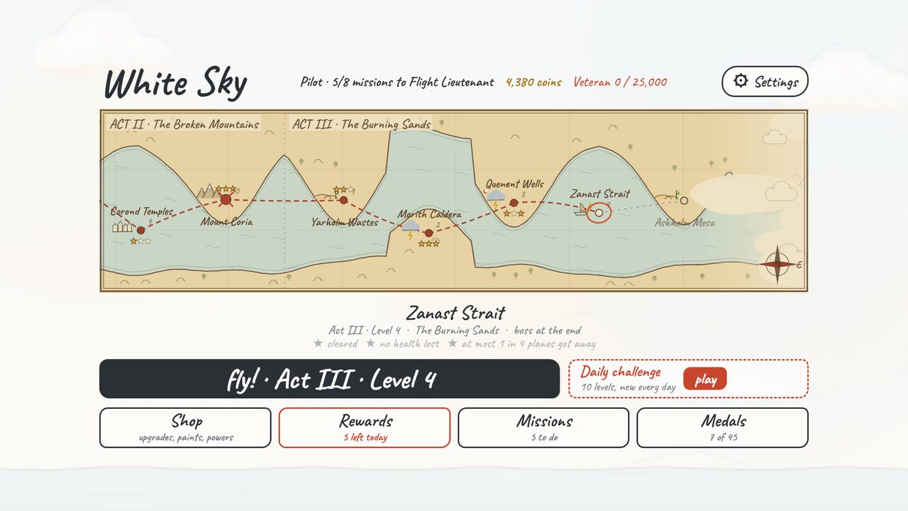 The game's menu: a hand-drawn map of the journey